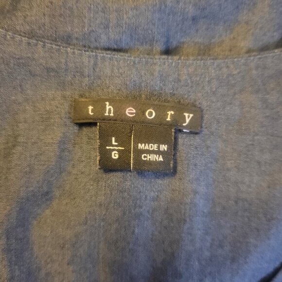 THEORY Women's Lightweight Polished Denim-Like Sleeveless Shirt Dress - Size L - Picture 6 of 11